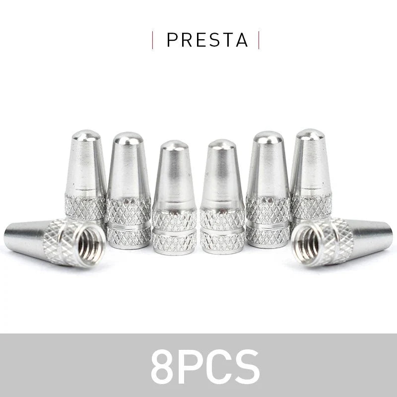 Aluminum Alloy Bike Valve Caps | 8-Piece Pack for Presta and Schrader Valves